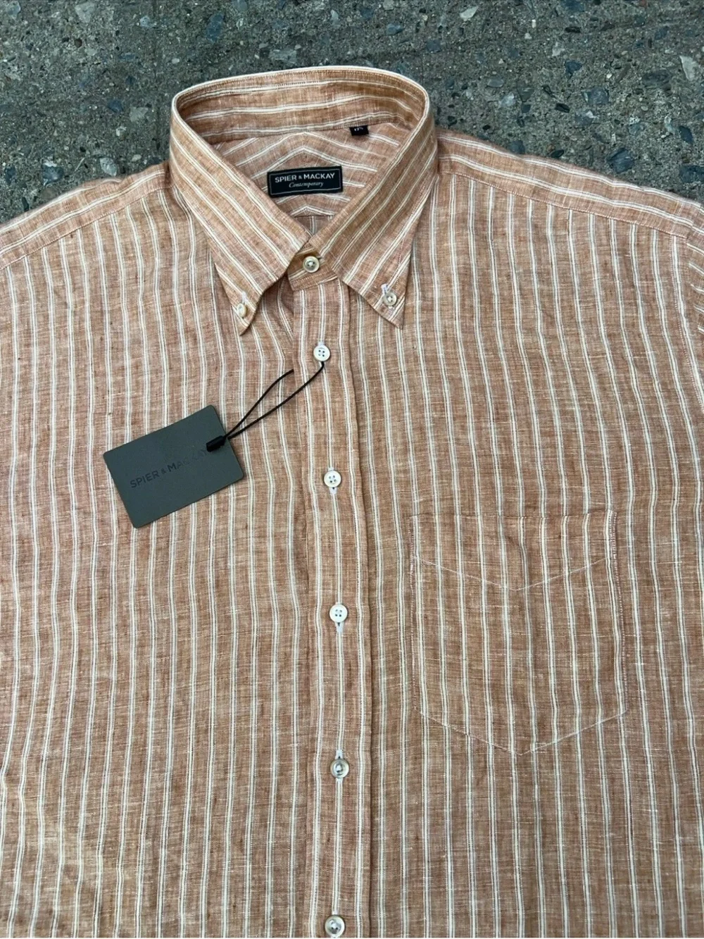 Spier & Mackay Red Stripe Linen Sportshirt Button Down Size 17.5 NWT 100%‎ Linen